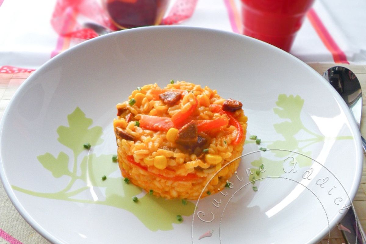 Risotto à la mexicaine : poivrons, maïs & chorizo