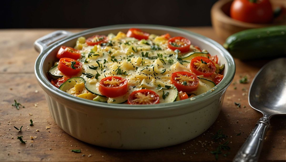 Un gratin de courgettes et tomates au fromage, simple et savoureux